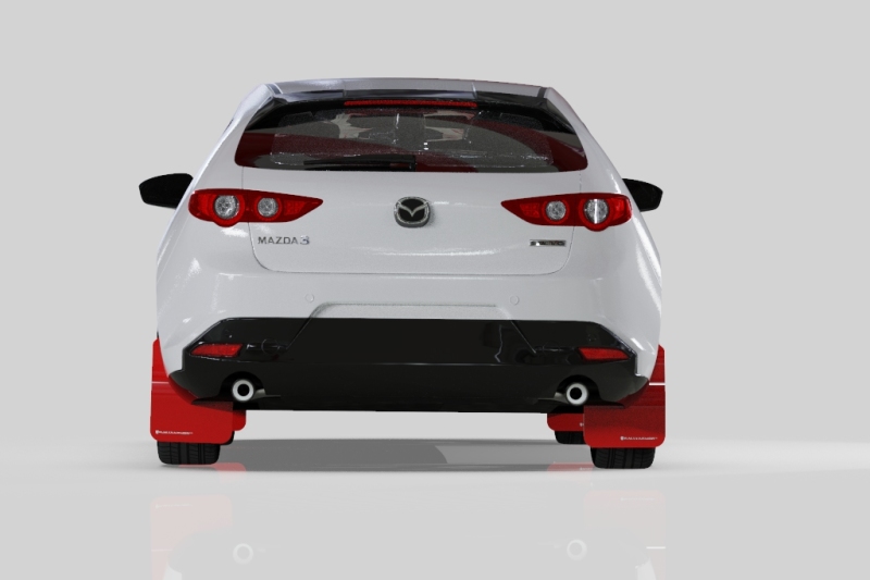 Mazda 3 Hatchback Mud Flaps - Rally Armor - UR Red with White Logo - Red - `19-`25